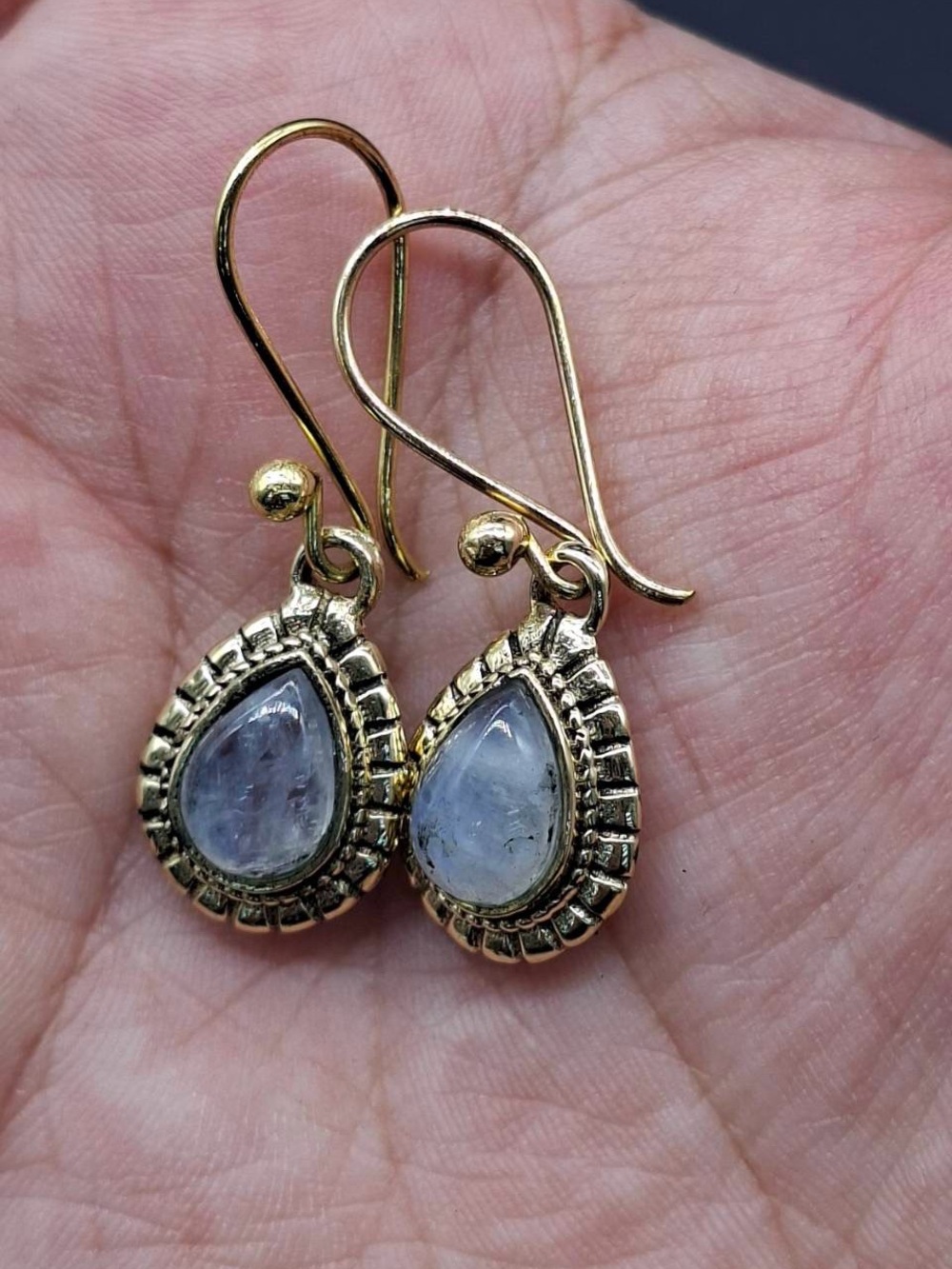 Antique Style Jewelry Natural Moonstone Gold Tone Drop Earrings From South East